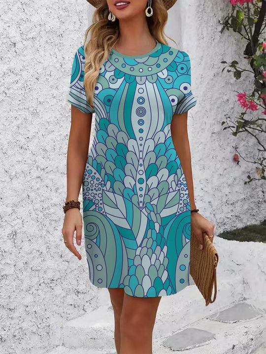 Damen Stilvolles Blusenkleid mit abstraktem Muster R&B