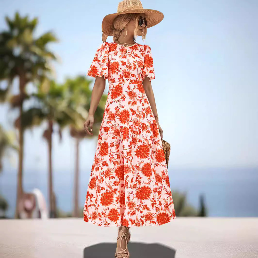 Damen Maxikleid mit floralem Print und eleganter Raffung R&B