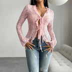 Damen Spitzenbluse mit Rüschendetails und tailliertem Schnitt R&B