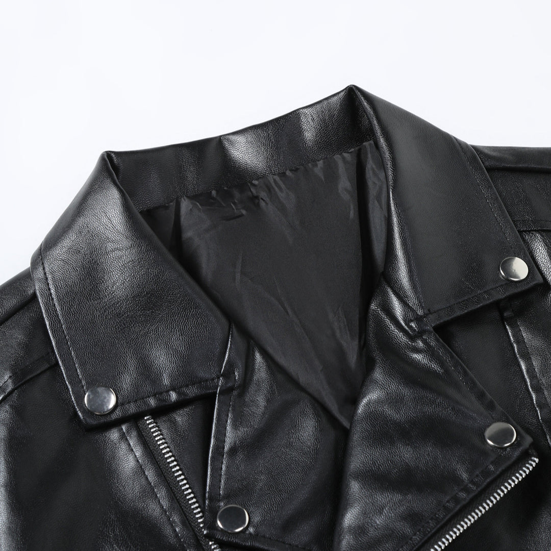 Herren Kunstleder Motorradjacke mit Reißverschluss R&B