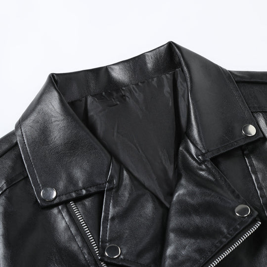Herren Kunstleder Motorradjacke mit Reißverschluss R&B