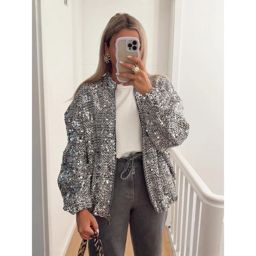 Damen Funkelnde Paillettenjacke mit lässigem Schnitt R&B