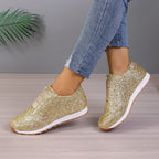 Damen Sportliche Slip-On Sneakers mit funkelndem Glitzer-Heel R&B