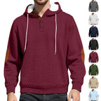 Herren nan Diamond-Struktur Kapuzenpullover mit Kurzknopfleiste, gesteppter Kapuzeninnenkante und Wildleder-Ellbogenpatch R&B