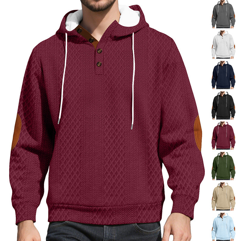 Herren nan Diamond-Struktur Kapuzenpullover mit Kurzknopfleiste, gesteppter Kapuzeninnenkante und Wildleder-Ellbogenpatch R&B