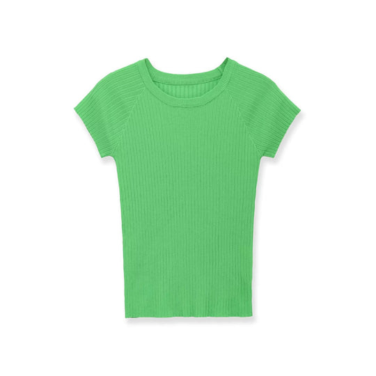 Damen figurbetontes Ripp-T-Shirt mit kurzen Ärmeln R&B