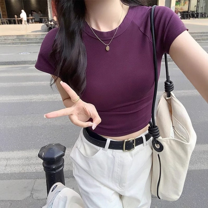 Damen Cropped T-Shirt mit modischem Rundhalsausschnitt und lässigem Design