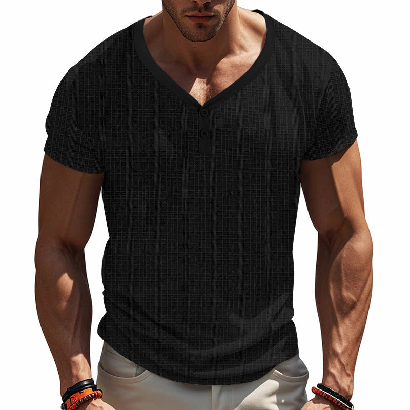 Herren Kurzarm Henley-Shirt mit strukturiertem Design und praktischen Knopfdetails R&B