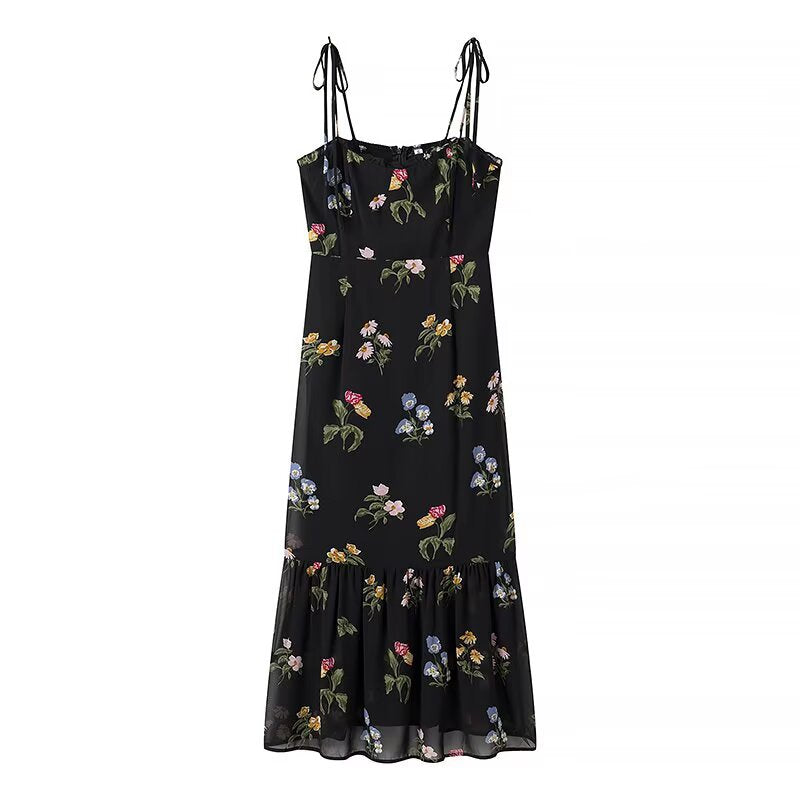 Damen Maxikleid mit floralem Design und verstellbaren Spaghettiträgern R&B