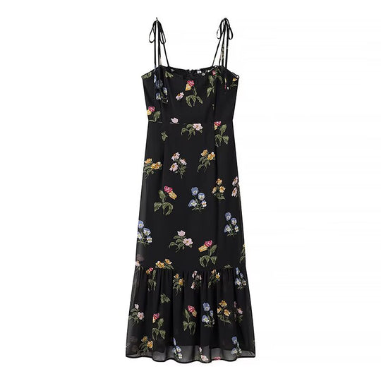 Damen Maxikleid mit floralem Design und verstellbaren Spaghettiträgern R&B