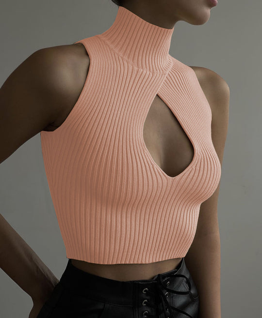 Damen Crop-Top mit hohem Kragen und tiefem Ausschnitt R&B