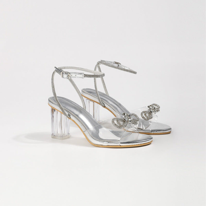 Damen Slingback-Sandalen mit glitzernden Dekoren und transparentem Blockabsatz R&B