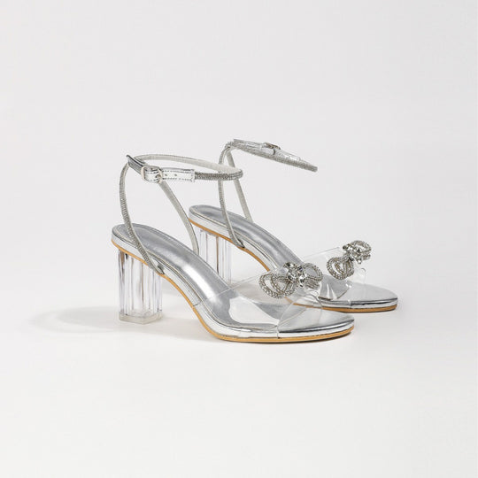 Damen Slingback-Sandalen mit glitzernden Dekoren und transparentem Blockabsatz R&B