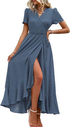 Damen Wickelmaxikleid mit eleganter Raffung und asymmetrischem Saum