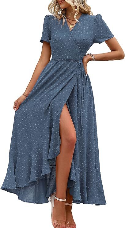 Damen Wickelmaxikleid mit eleganter Raffung und asymmetrischem Saum