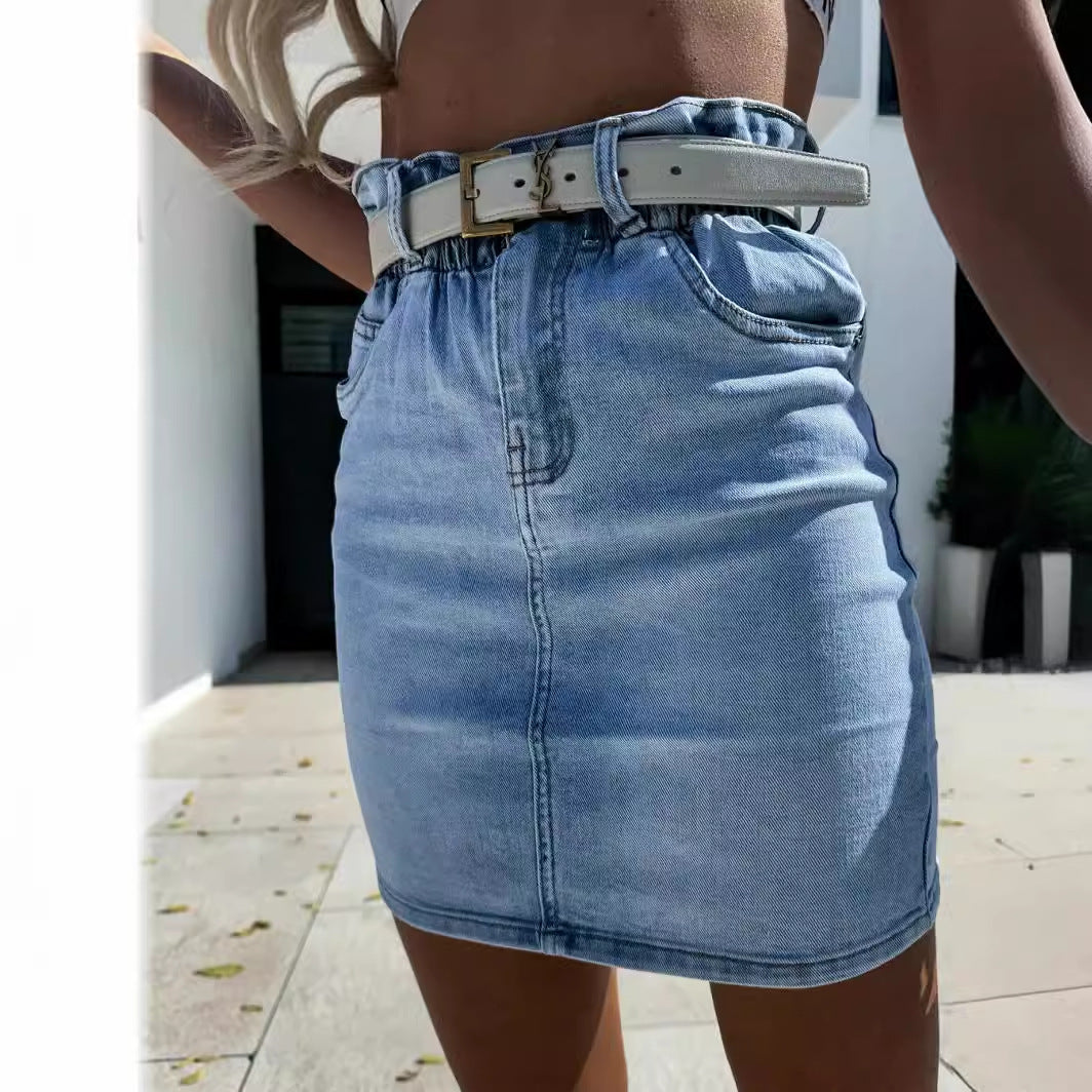 Damen Denim-Rock mit hohem Bund und modischem Gürtel R&B