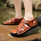Herren Bequeme Leder-Sandalen mit verstellbarem Riemen R&B