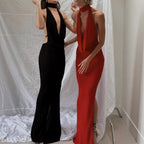 Damen Maxikleid mit elegantem Wasserfallausschnitt und figurbetontem Design R&B