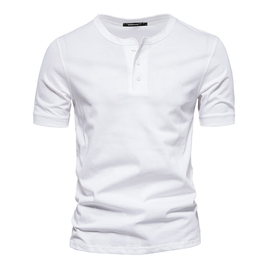 Herren nan schmal geschnittenes Kurzarmshirt mit kurzer Knopfleiste und geripptem Kragen aus Baumwollmix R&B