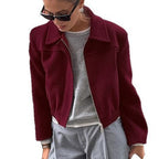 Damen Cropped Fleecejacke mit Stehkragen und Reißverschluss R&B