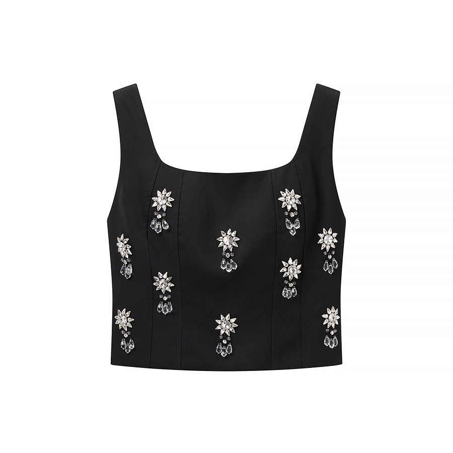 Damen Elegantes, besticktes Top und Rock Set R&B