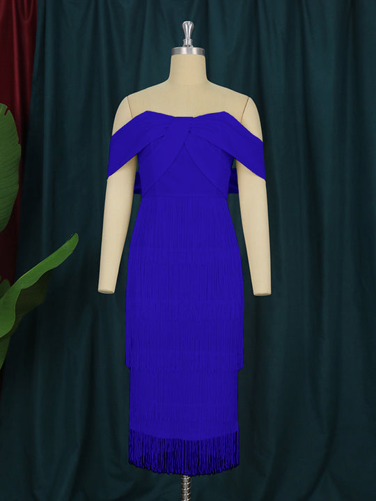 Damen Cut-out Cocktailkleid mit Fransen R&B