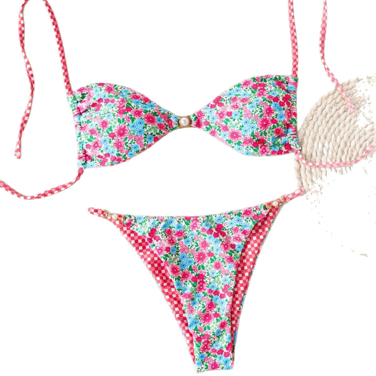Damen Bikini-Set mit raffiniertem Leopardenmuster und eleganten Perlendetails R&B