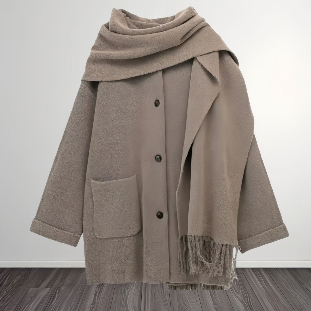 Damen elegante und warme Wickeljacke mit Schalkragen und Fransen R&B