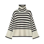 Damen Strickpullover mit Rollkragen und breiten Ärmeln R&B