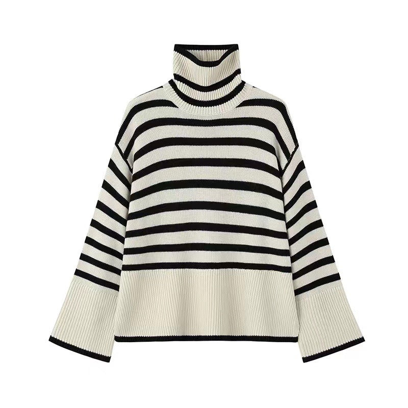 Damen Strickpullover mit Rollkragen und breiten Ärmeln R&B