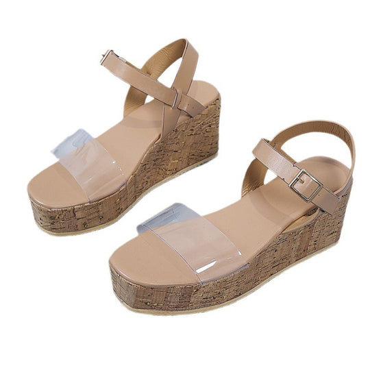 Damen Wedge-Pantoletten mit transparenter Riemen-Optik und Korksohle R&B