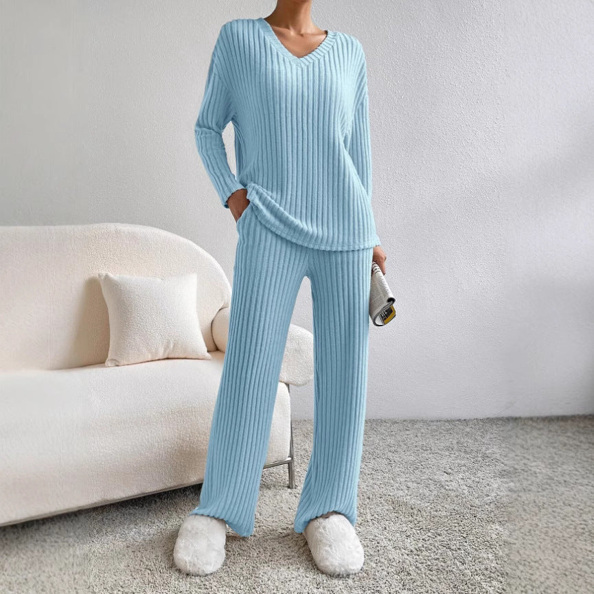 Damen Lässiges Strick-Lounge-Set aus weichem, geripptem Material R&B