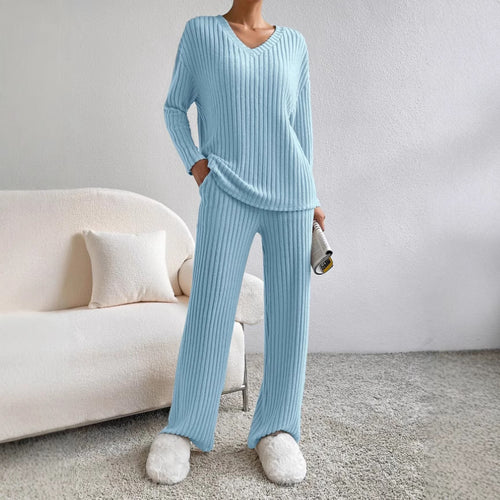 Damen Lässiges Strick-Lounge-Set aus weichem, geripptem Material R&B