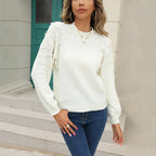Damen kuscheliger Pullover mit feinem Strukturmuster und dekorativen Perlendetails R&B