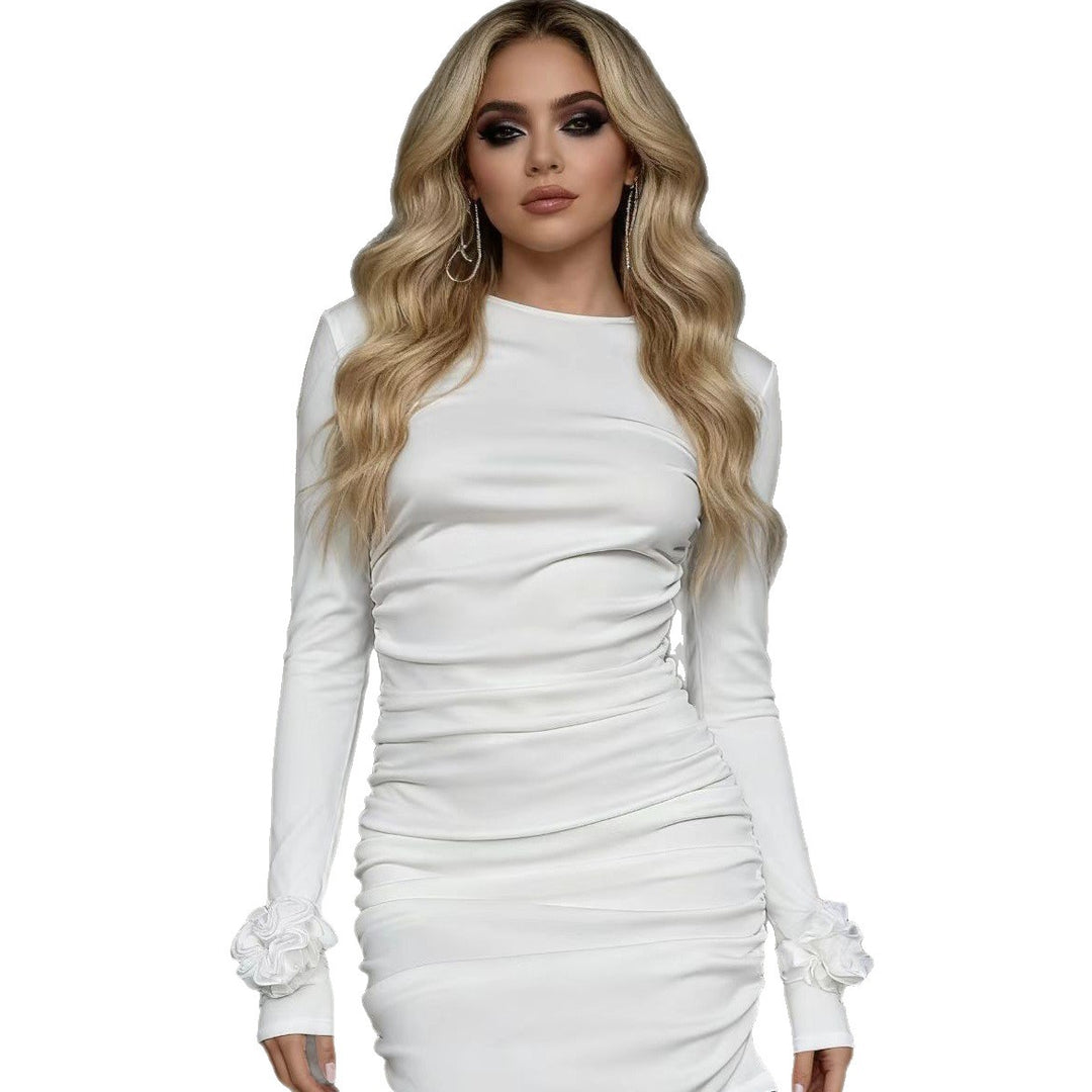 Damen Figurumspielendes Minikleid mit Raffung und floralen Ärmeldetails R&B