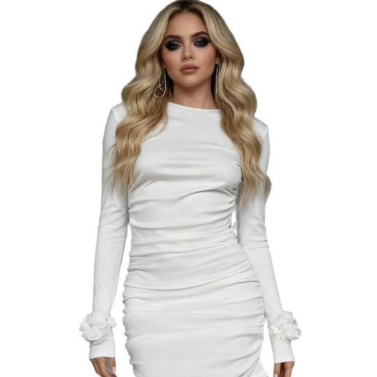 Damen Figurumspielendes Minikleid mit Raffung und floralen Ärmeldetails R&B