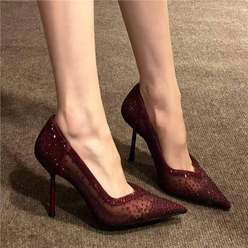 Damen elegante High Heel Pumps mit transparentem Netzdesign R&B