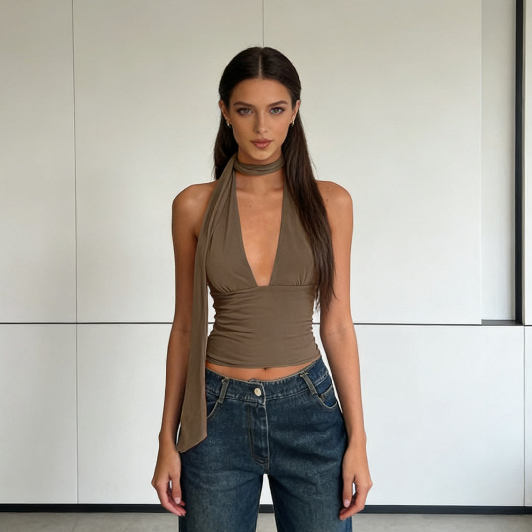 Damen Stilvolles Cropped Top mit schmalem Halsschmuck R&B