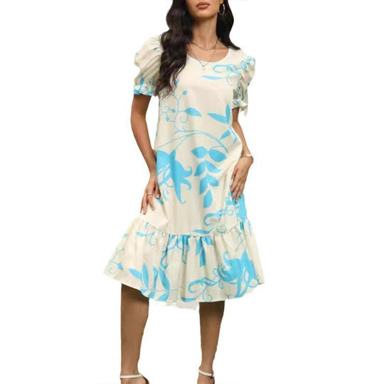 Damen Freizeitkleid mit voluminösen Ärmeln und Rüschensaum R&B