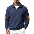 Herren nan Halbzip-Sweatshirt mit Stehkragen, feiner Waffelstruktur und Lederoptik-Ellenbogenpatchs R&B