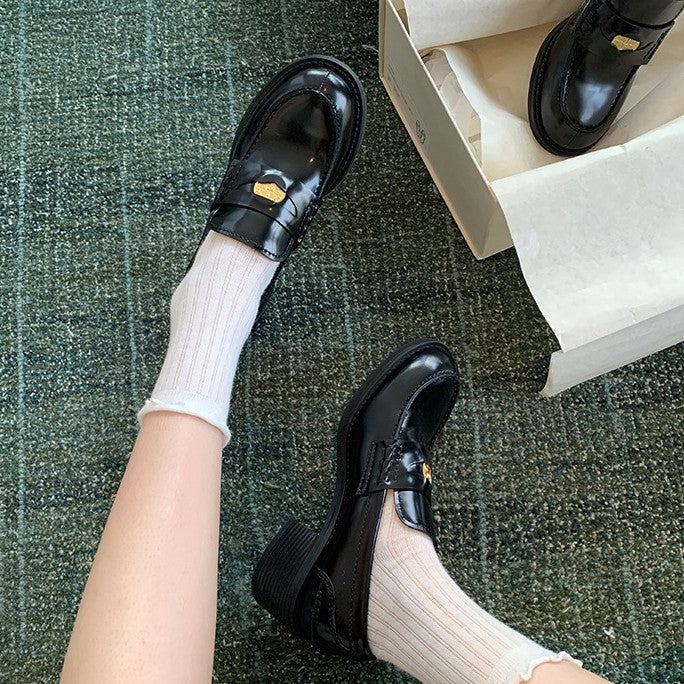 Damen elegante Loafer mit luxuriös verleimtem Leder und komfortablem Blockabsatz R&B