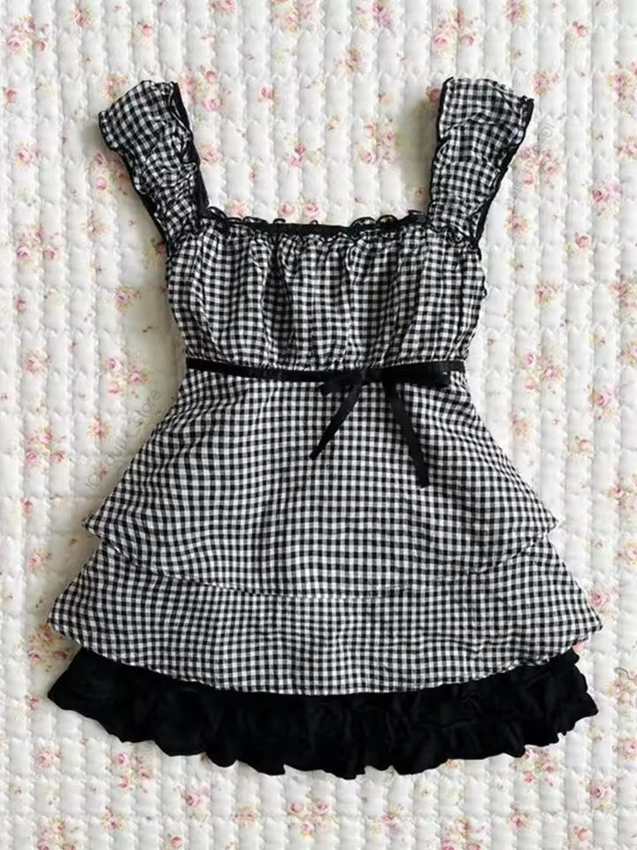 Damen Wickelkleid mit Rüschen und Karomuster R&B