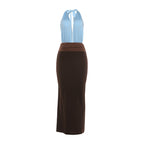 Damen Elegantes Maxikleid mit tiefem V-Ausschnitt und bauchbedeckendem Rockteil R&B