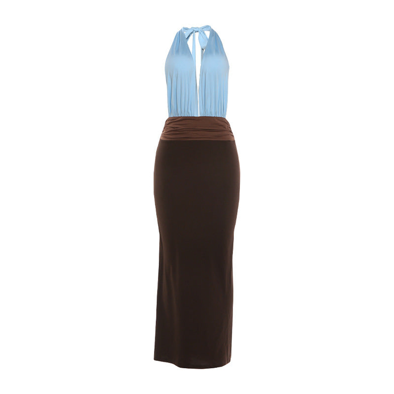 Damen Elegantes Maxikleid mit tiefem V-Ausschnitt und bauchbedeckendem Rockteil R&B