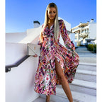 Damen Maxi-Kleid mit tiefem Schlitz und floralem Muster R&B