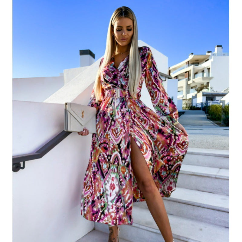 Damen Maxi-Kleid mit tiefem Schlitz und floralem Muster R&B