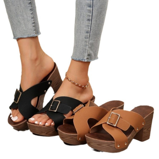 Damen Wedge-Pantoletten mit dekorativen Riemen und rutschfester Sohle R&B