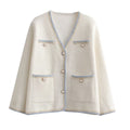Damen elegante Strickjacke mit dekorativen Perlenknöpfen und praktischen Taschen R&B