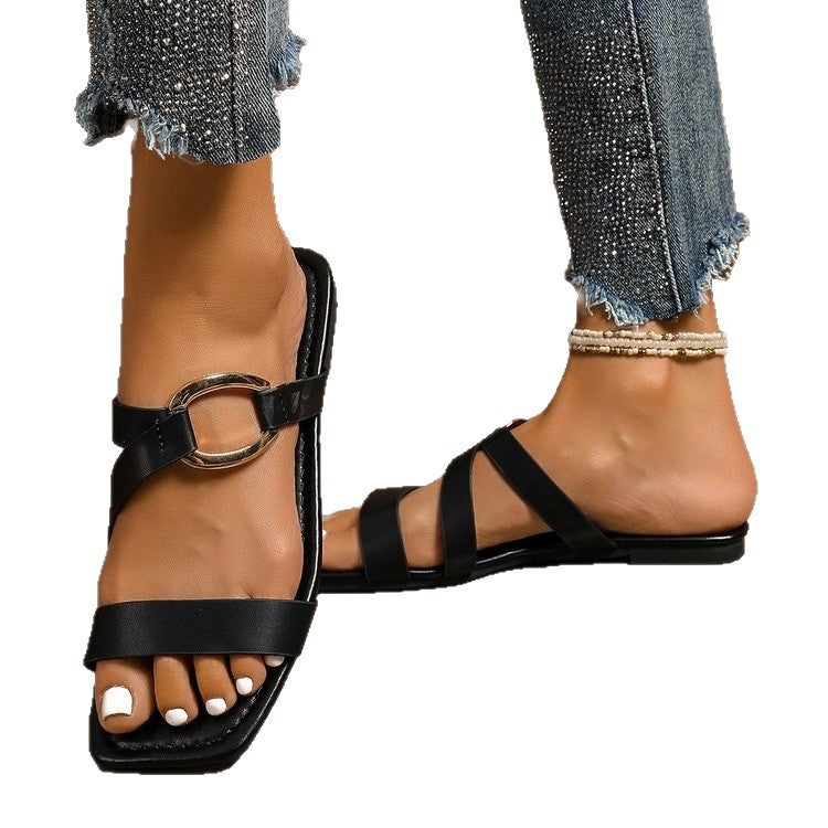 Damen modische Riemchensandalen mit dekorativen Schnallen R&B