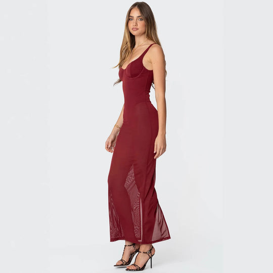 Damen Maxikleid mit figurbetonendem Schnitt und transparenten Einsätzen R&B